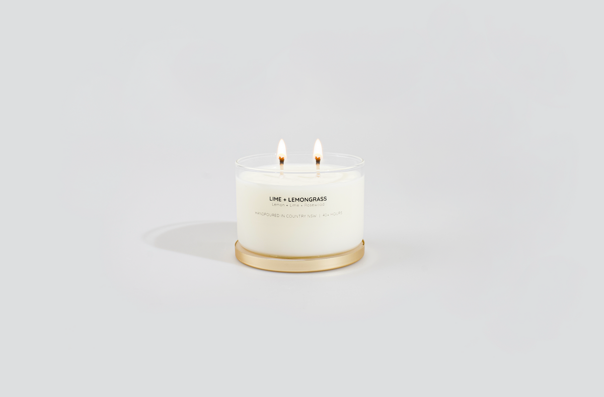 Meeraboo Lime + Lemongrass Soy Candle styled