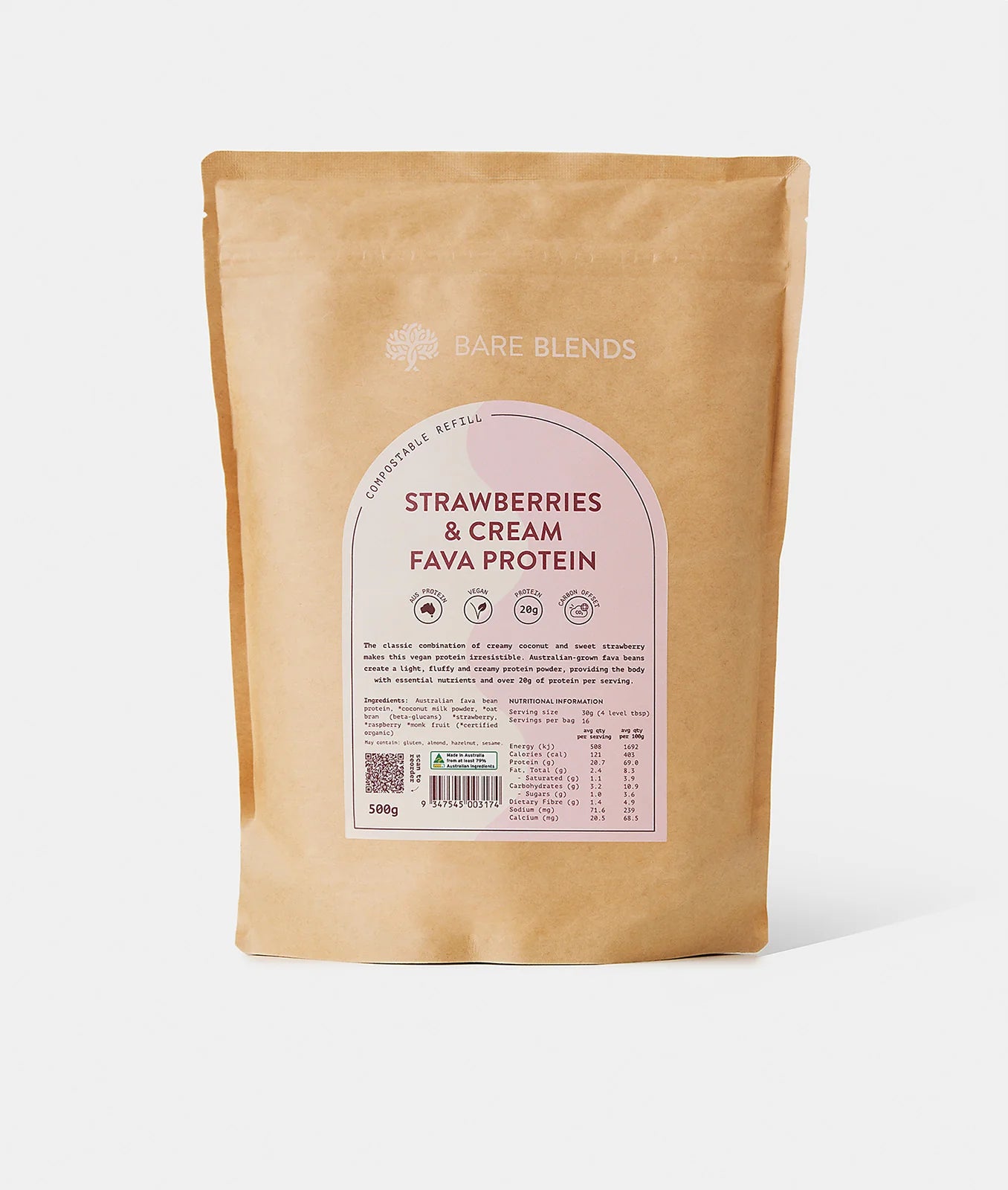 Bare Blends Strawberries and Cream Fava Protein