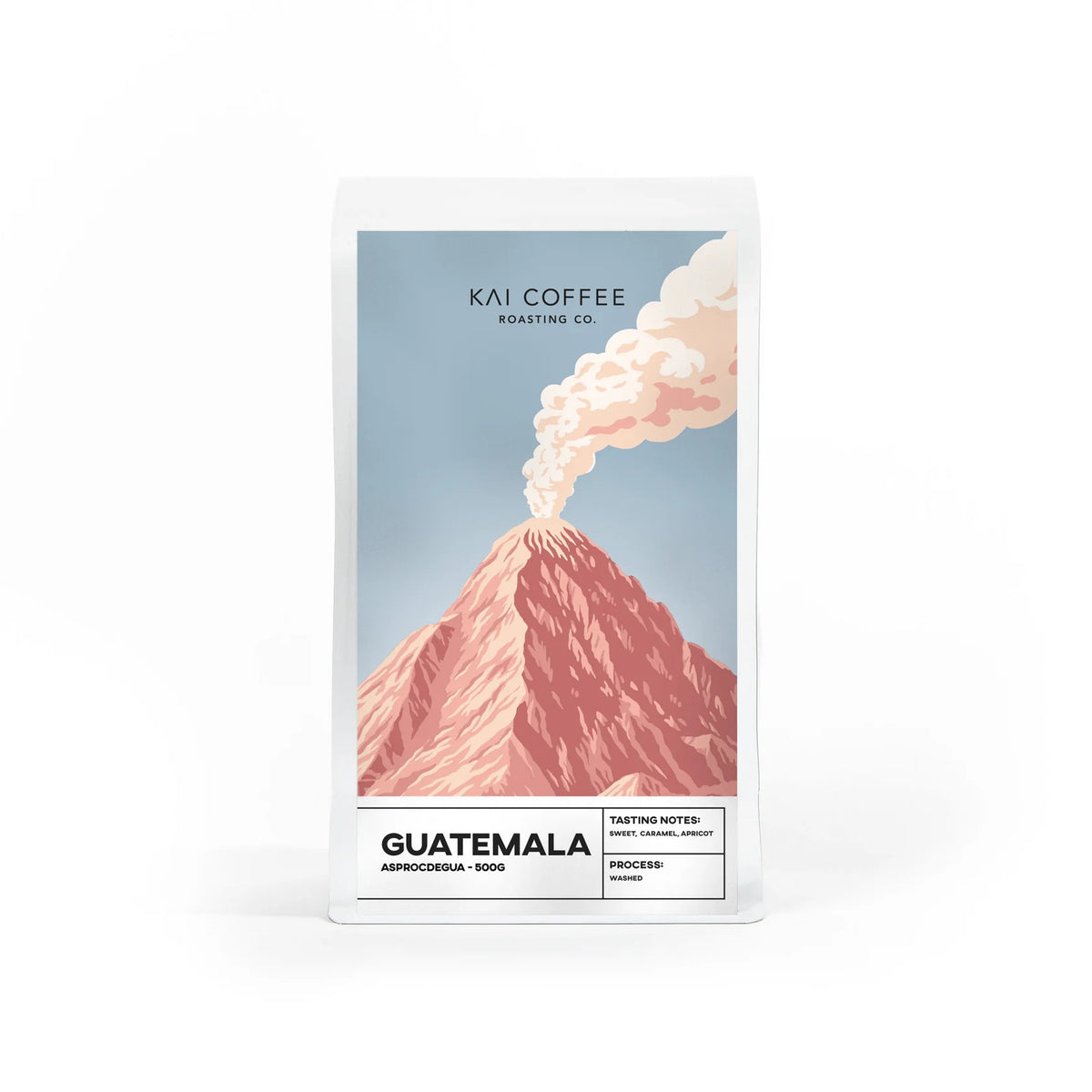 Kai Coffee Guatemala Asprocdegua 500g, bag with volcano artwork, Scoop Wholefoods Cottesloe