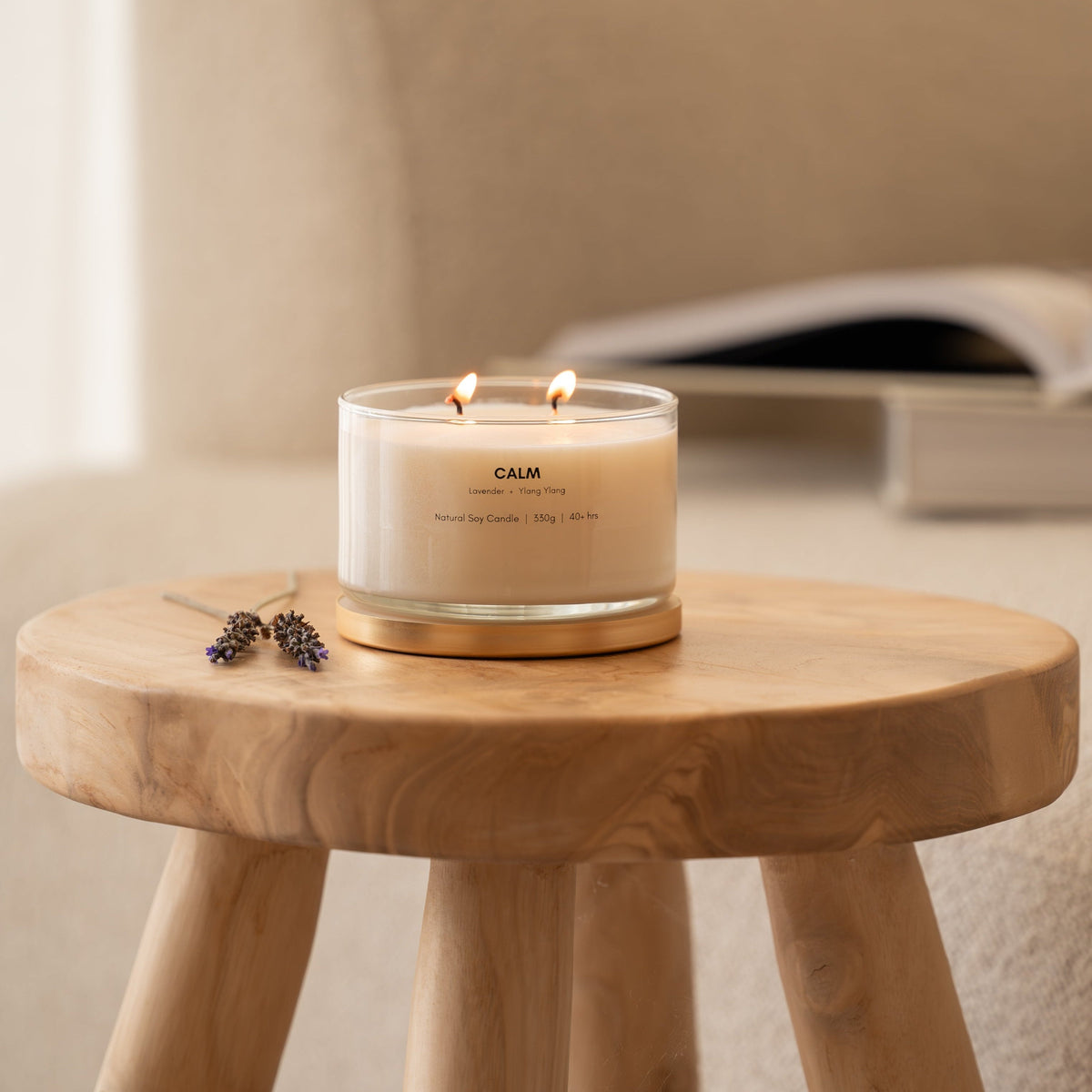 Meeraboo Calm Soy Candle on side table