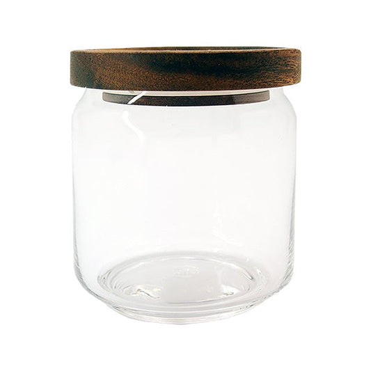 Pantry jar in borosilicate glass with a stackable acacia wood lid