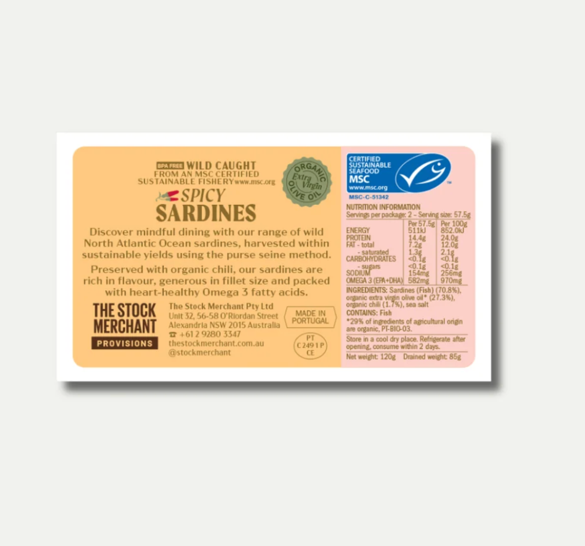 The Stock Merchant Spicy Sardines in Extra Virgin Olive Oil 120 g