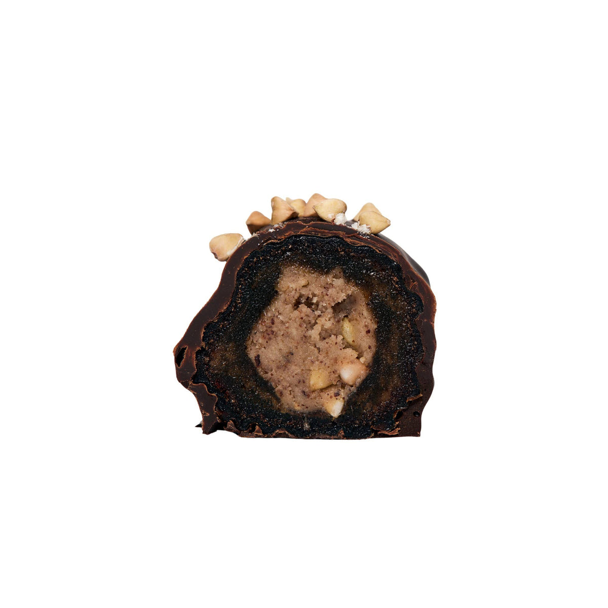 Cool Medjool Hazelnut Crunch Twin Pack 56g, cut in half to show the filling, Scoop Wholefoods Cottesloe
