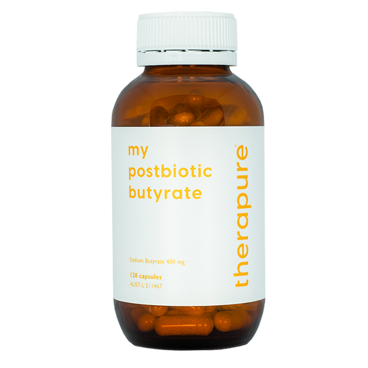 Therapure My Postbiotic Butyrate 120 capsules bottle, front