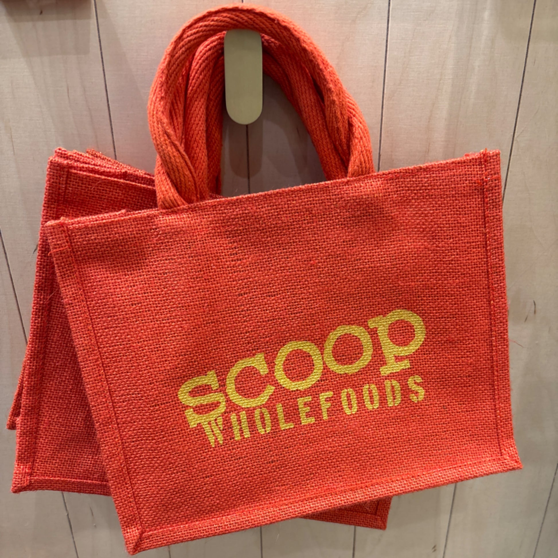 MINI NATURAL HESSIAN SHOPPING BAGS - RED